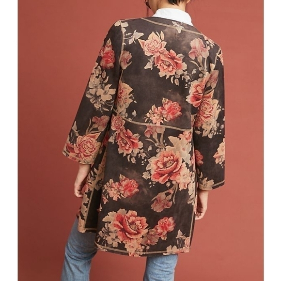 T TAHARI FAUX SUEDE FLORAL OPEN DRAPE JACKET, SZ SMALL - Picture 5 of 16
